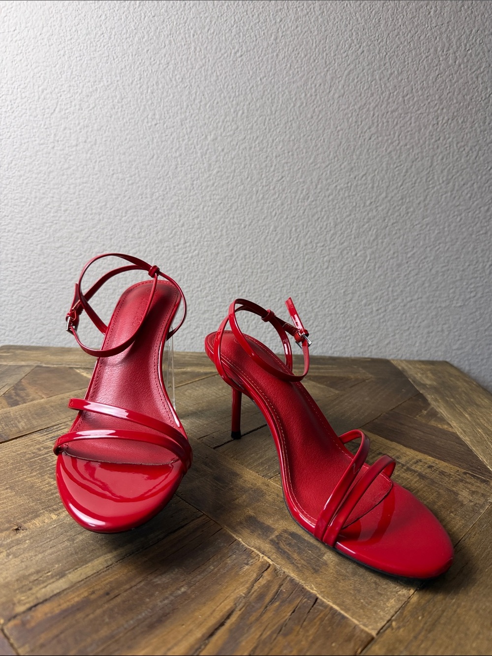 Size 7.5 Coutgo Women's Red Strappy Stiletto Sandals - Sleek Ankle Strap Heels